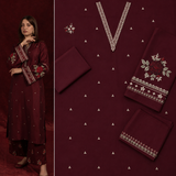 Women's Maroon Embroidered 2-Piece Suit – Premium Floral Kurta & Matching Trousers