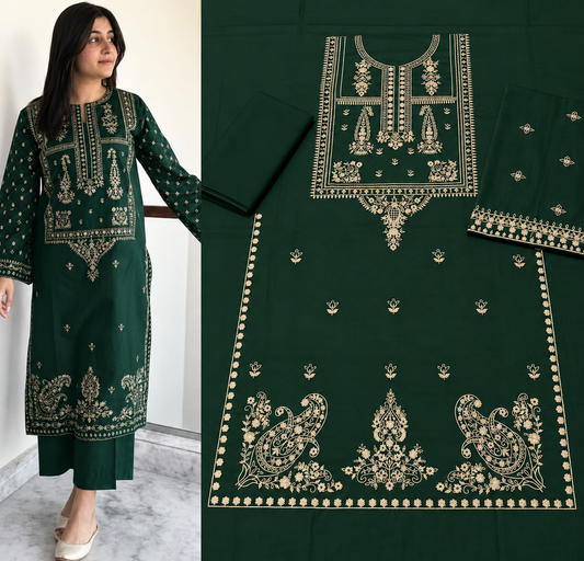 Elegant Dark Green Printed Lawn 2-Piece Women's Suit – Premium Summer Collection