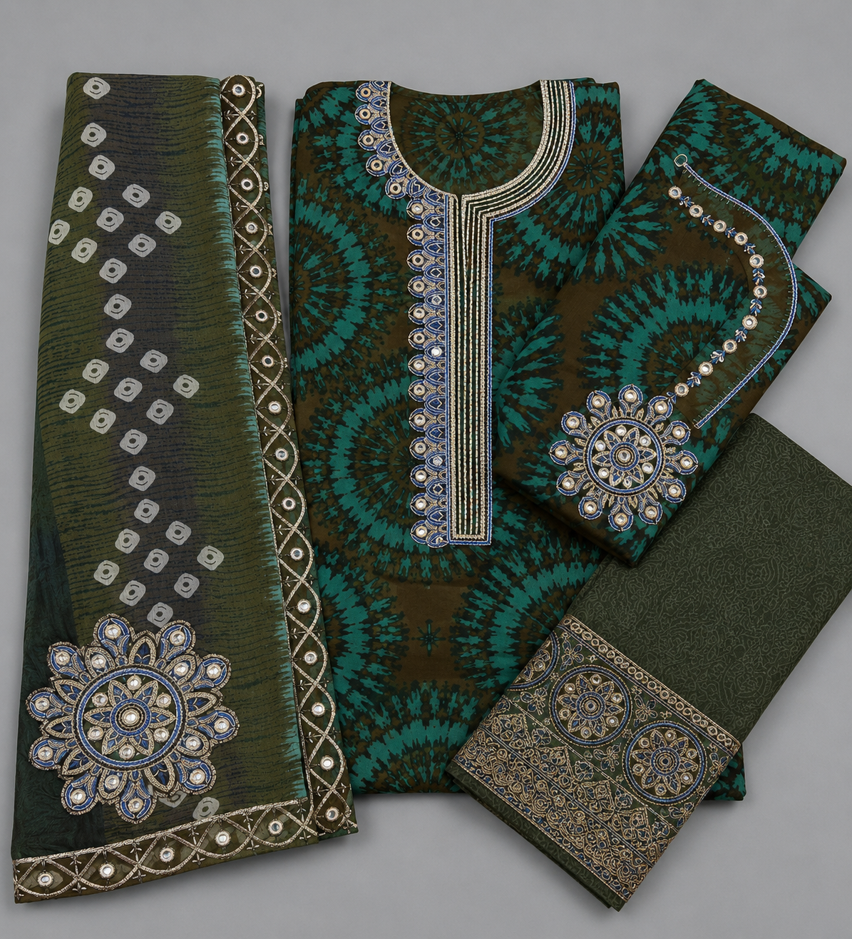 Elegant Green Printed 3-Piece Suit with Matching Dupatta | Women's Pakistani Lawn Dress