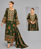 Elegant Emerald Green Floral Printed 3-Piece Lawn Suit with Matching Dupatta