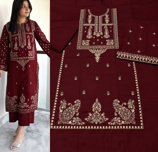 Elegant Maroon Printed Lawn 2-Piece Women's Suit