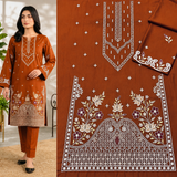 Elegant Rust Brown 2-Piece Embroidered Women's Unstitched Suit – Premium Lawn Collection