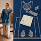Elegant Navy Blue 2-Piece Embroidered Women's Unstitched Suit