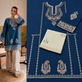Elegant Navy Blue 2-Piece Embroidered Women's Unstitched Suit