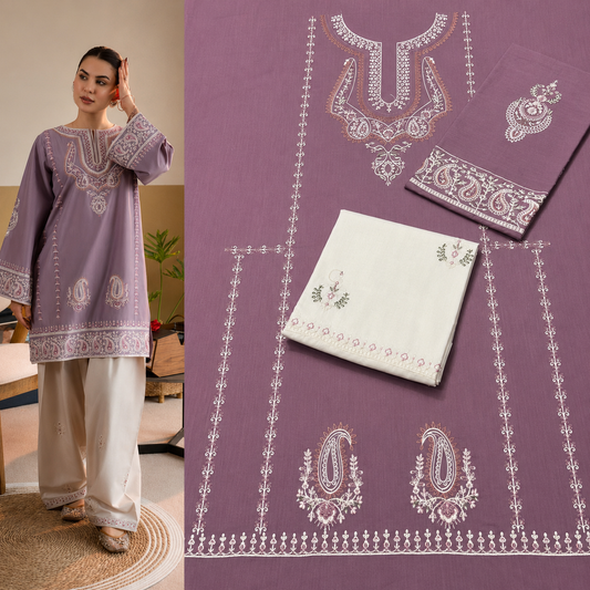 Elegant Lavender Embroidered 2-Piece Women's Unstitched Suit